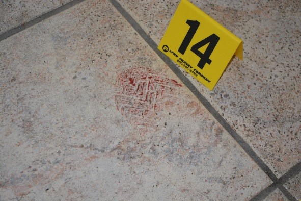 Bloody footprint at CMU Crime Scene House 